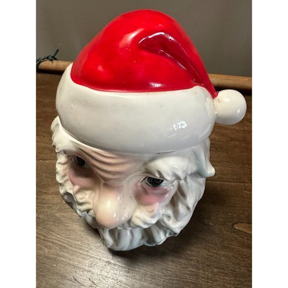 Vintage Santa Claus Cookie Storage Jar Lid Large Ceramic Christmas Kitchen Decor - Picture 8 of 11